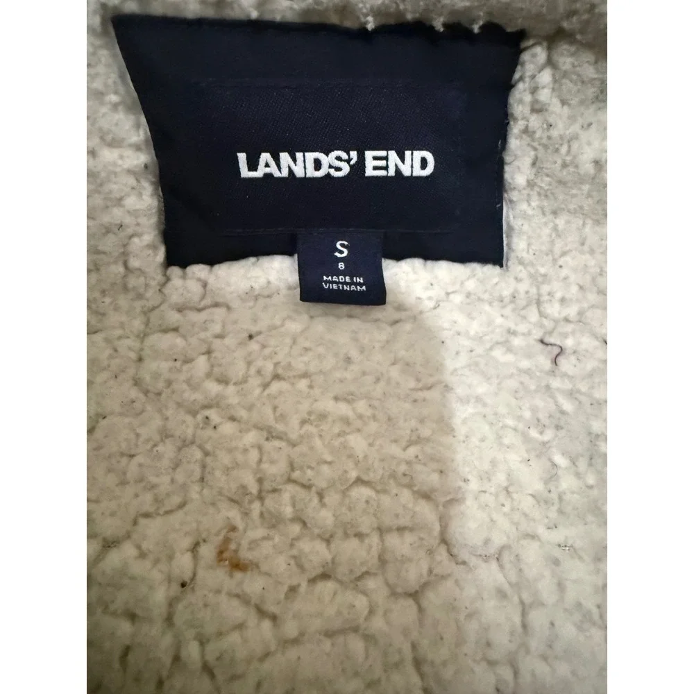 Lands End Kids Navy Blue Down Hooded Parka Jacket Sherpa Lined Size S 8